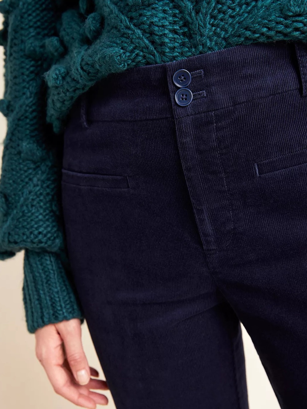 Anthropologie Navy Blue Corduroy Crop Pants - Picture 2 of 9
